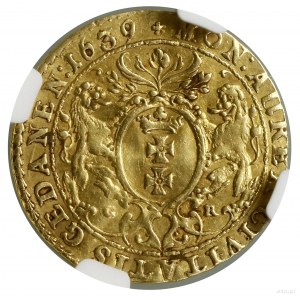 Dukát, 1639, Gdansk; Av: Busta kráľa vpravo, VLAD ...