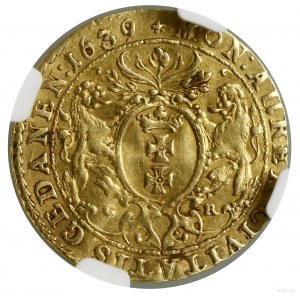 Dukát, 1639, Gdansk; Av: Busta kráľa vpravo, VLAD ...