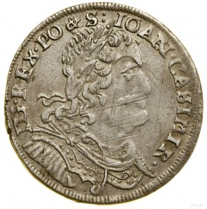 Ort, 1653, Wschowa ; buste du roi portant une couronne de laurier n...