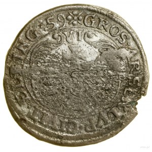Sixpence, 1659, Elbląg; Variante mit Rosetten auf der Vorderseite und...