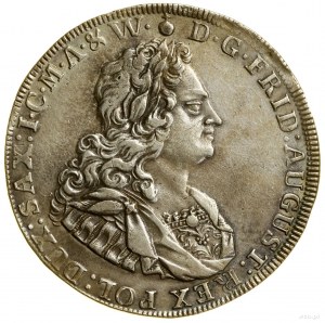 Thaler, 1733 IGS, Drážďany; Av: Busta kráľa vpravo, D....