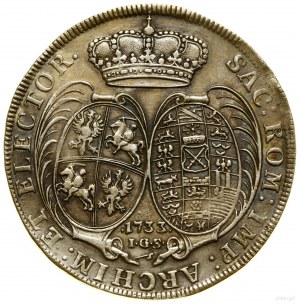 Thaler, 1733 IGS, Dresden; Av: Büste des Königs nach rechts, D....