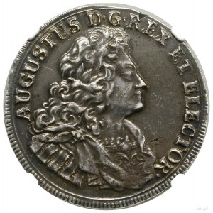 2/3 toliarov (guldenov), 1709, Drážďany; Av: Busta kráľa ...