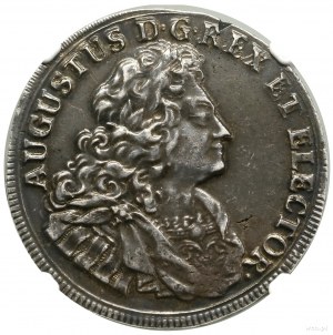 2/3 tolaru (gulden), 1709, Drážďany; Av: Busta krále ...