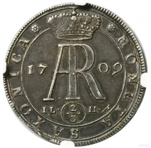 2/3 Taler (Gulden), 1709, Dresden; Av: Büste des Königs ...