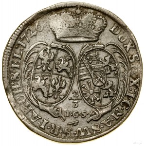 2/3 thaler (florin), 1726 IGS, Dresde ; Buste du souverain...