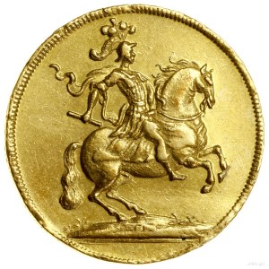 Coronation dudukat, 1697, Dresden; Av: King on horseback with...