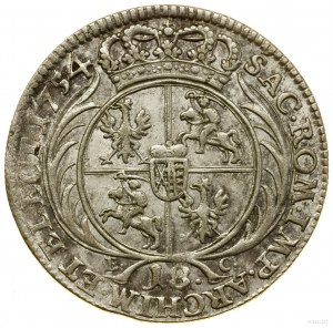 Ort, 1754 EC, Lipsia; busto di regnante con ovale, nervatura...