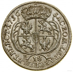 Ort, 1756 CE, Leipzig ; buste de souverain à la tête large, sur ...