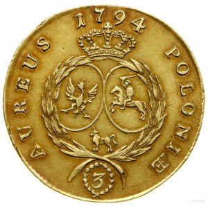 3 ducats (stanislaus d'or), 1794, Warsaw; Av: Head in...