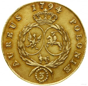 3 dukáty (stanislaus d'or), 1794, Varšava; Av: Hlava v...