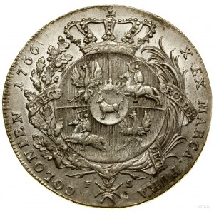 Thaler, 1766 FS, Varšava; Av: Busta kráľa v brnení, ...