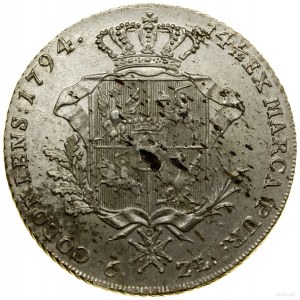 Šesť pozlátených toliarov, 1794, Varšava; Av: hlava kráľa v...