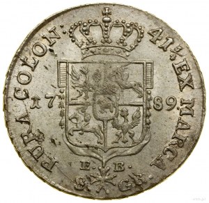 Deux zlotys (8 pennies), 1789 EB, Varsovie ; avec les lettres E...
