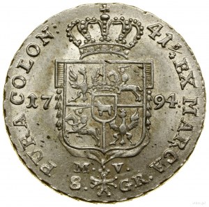 Dva zloté (8 groszy), 1794 MV, Varšava; odroda s na...