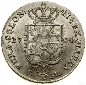 Dva zloté (8 groszy), 1794 MV, Varšava; odroda s na...