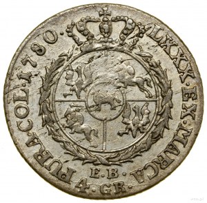 Zloty (4 Pfennige), 1780 EB, Warschau; mit den Buchstaben EB (...