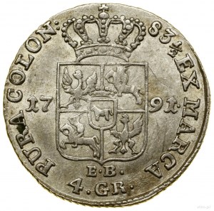Zloty (4 pennies), 1791 EB, Varsovie ; avec les lettres EB (...