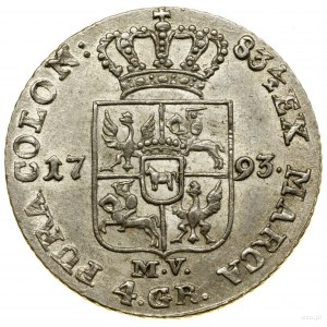 Zloty (4 pennies), 1793 MV, Varsovie ; Kop. 2382, Parc...