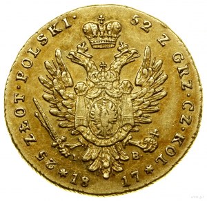 25 gold, 1817 IB, Warsaw; Av: Tsar's head to right and.