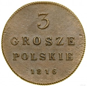 3 grosze (trojak) polonais, 1816 IB, Varsovie ; nouveau bici...