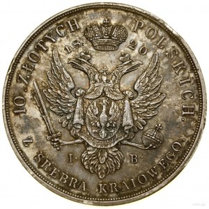 10 złotych, 1820 IB, Warszawa; Aw: Głowa cara w prawo i...