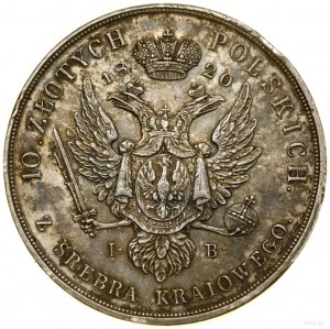 10 or, 1820 IB, Varsovie ; Av : Tête du Tsar à droite et.