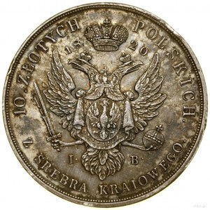 10 gold, 1820 IB, Warsaw; Av: Tsar's head to right and.