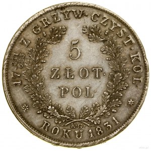 5 zlotys, 1831 KG, Varsovie ; au revers une fraction 211/62....