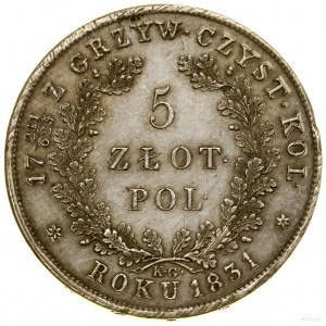 5 złotych, 1831 KG, Warszawa; na rewersie ułamek 211/62...