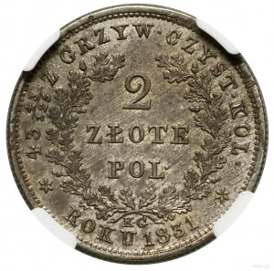 2 zloty, 1831 KG, Varsavia; varietà con un punto dopo POL e P....