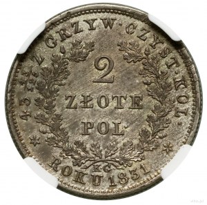 2 zlotys, 1831 KG, Varsovie ; variété avec un point après POL et P....