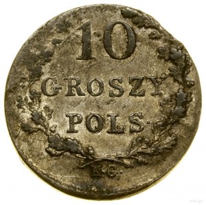 10 groszy, 1831 KG, Varsavia; artigli dell'aquila piegati, sopra il...