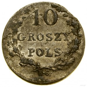 10 groszy, 1831 KG, Varsovie ; serres de l'aigle pliées, au-dessus du...