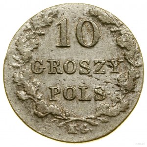 10 groszy, 1831 KG, Varsovie ; serres de l'aigle pliées, au-dessus du...