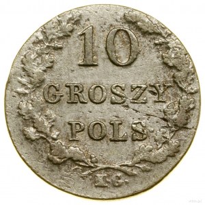10 groszy, 1831 KG, Varsavia; artigli dell'aquila piegati, sopra il...