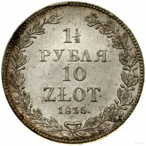 1 1/2 rubľa = 10 zlatých, 1835 НГ, Petrohrad; široký ...