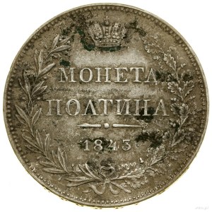Poltina, 1843 MW, Warsaw; on obverse without crossbar in...