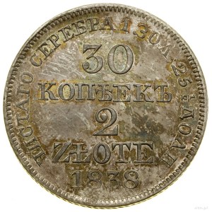 30 kopecks = 2 zlotys, 1838 MW, Warsaw; Eagle tail without...