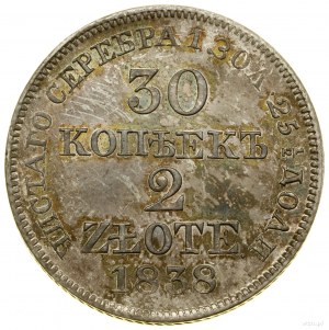 30 Kopeken = 2 Gold, 1838 MW, Warschau; Adlerschwanz ohne...