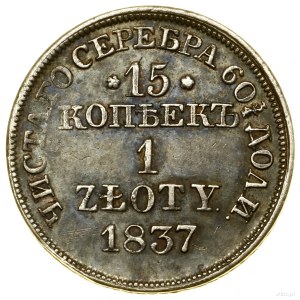 15 kopecks = 1 zloty, 1837 MW, Warsaw; numeral 6 in 60 ...