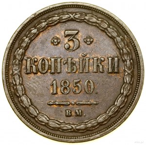 3 kopiejki, 1850 BM, Warszawa; Bitkin 855 (R1), Brekke ...