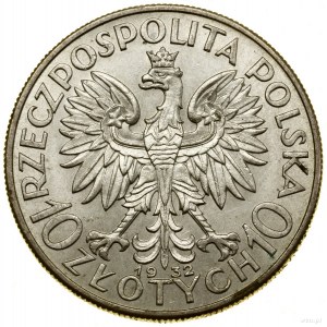 10 złotych, 1932, Londyn; Głowa kobiety w czepcu - bez ...