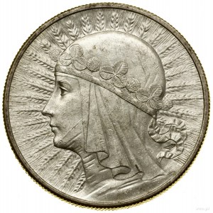 10 złotych, 1932, Londyn; Głowa kobiety w czepcu - bez ...
