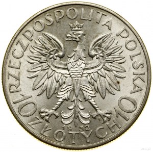 10 zlotys, 1932, Varsovie ; Tête de femme coiffée d'une casquette - de...