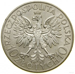 10 zlotých, 1933, Varšava; Hlava ženy v záhlaví; Kop...