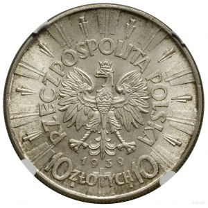 10 Zloty, 1939, Warschau; Józef Piłsudski; Kop. 3008,...