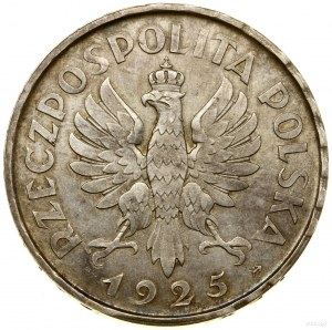 5 zlotých, 1925, Varšava; dizajn mince Constitution...