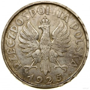5 zloty, 1925, Varsavia; disegno della moneta della Costituzione...