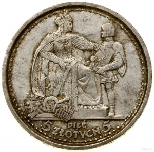 5 Zloty, 1925, Warschau; Gestaltung der Verfassungsmünze...